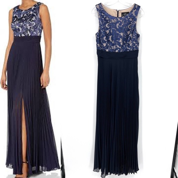 ALEX EVENINGS Women's 6 Navy Blue Sleeveless Maxi Evening Dress Embroidered - Picture 1 of 8